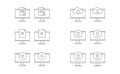 Computer, upload and download icon line vector design