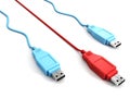 Computer USB cable race on white background Royalty Free Stock Photo