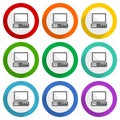 Computer vector icons, set of colorful flat design buttons for webdesign and mobile applications Royalty Free Stock Photo