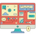 Computer vector workplace icon flat office desktop Royalty Free Stock Photo