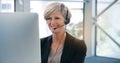 Computer, video call and online meeting with a business old woman at work in her office for training. Desktop, virtual Royalty Free Stock Photo