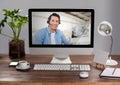 Computer with video calling chat screen Royalty Free Stock Photo