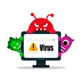 A computer virus attacks a laptop or computer. Vector illustration isolated on white background Royalty Free Stock Photo