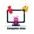 A computer virus attacks a laptop or computer. Vector illustration isolated on white background Royalty Free Stock Photo