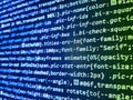 Computer virus concept. React HTML, native concept on L. Digital technology modern background. Programmer developer screen, web Royalty Free Stock Photo