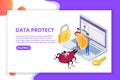 Computer virus, Data Protection isometric concept, Network data, Internet security, Secure bank transaction. Royalty Free Stock Photo