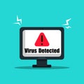 Computer virus warning, red sign, vector illustration on a blue background Royalty Free Stock Photo