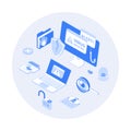Computer Viruses. Errors detected, alert messages, bugs, open lock, infected files, broken shield. Monitor and laptop