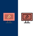 Computer, Wifi, Service  Icons. Flat and Line Filled Icon Set Vector Blue Background Royalty Free Stock Photo