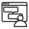 Computer window with dialogue line icon. Messages in browser vector illustration isolated on white. User and text Royalty Free Stock Photo