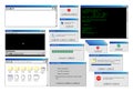 Computer window. Retro browser interface with popup error and warning windows, classic old software UI. Vector website Royalty Free Stock Photo