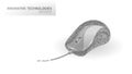 Computer wire mouse 3D concept. Technology control office pointer cursor symbol. Low Poly polygonal design vector