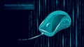 Computer wire mouse 3D concept. Technology control office pointer cursor symbol. Low Poly polygonal design vector