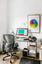 Computer on a wooden table in a home office Royalty Free Stock Photo