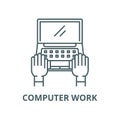 Computer work line icon, vector. Computer work outline sign, concept symbol, flat illustration Royalty Free Stock Photo