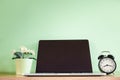 Computer workspace layout on table desktop Royalty Free Stock Photo