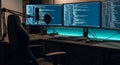 Computer workstation with multiple monitors and microphone Royalty Free Stock Photo