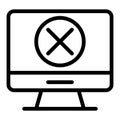 Computer with x mark line icon. Screen with cross vector illustration isolated on white. Error on screen outline style