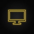 Computer yellow neon icon .Transparent background. Yellow neon vector icon
