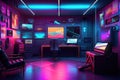 computergenerated image interior colorful streaming studio Computer technology AV setup professional streaming gaming