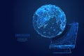 Global world and monitor screen low poly blue Royalty Free Stock Photo