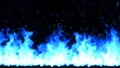 Computerized animation of continuous blue flame of fire burning, isolated on black background. Motion graphics