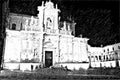 Black and white drawing representing a night view of the ancient cathedral in the historic center of Lecce in Italy