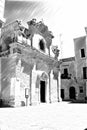 Black and white drawing that represents a glimpse of an ancient church in the historic center of Lecce in Italy Royalty Free Stock Photo