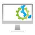 Computers and gears, computer and support logo, IT services logo, computer logo