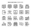 Computers and networking, bold line icons Royalty Free Stock Photo