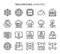 Computers and networking, bold line icons Royalty Free Stock Photo