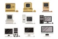 Computers set, PC evolution from obsolete to modern vector Illustrations on a white background