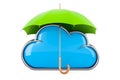 Computing cloud under umbrella, 3D rendering Royalty Free Stock Photo