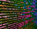 Computing, cyberspace , future and innovation concept. Javascript functions, variables, objects. Modern tech. Abstract Royalty Free Stock Photo