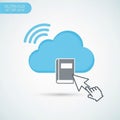 Computing icon with a light blue cloud wireless signal lines and a book Royalty Free Stock Photo