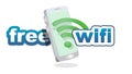 Free wifi. clean wifi symbol and text in front of smartphone 3D - three dimensional for wifi connection concept vector illustratio Royalty Free Stock Photo