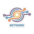 Computing network - vector logo design. Technology concept sign. Electronic digital chip symbol.