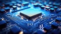 Computing processor, CPU, microchip and electronic circuit board. Advanced technology conceptual background