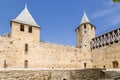 Comtal castle fortifications in the fortress of Carcassonne (France), 1130. UNESCO List Royalty Free Stock Photo