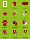 Con set of football club or soccer club in flat design for football infographic. Vector, Royalty Free Stock Photo