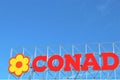 Written and logo of the famous chain of Italian supermarkets and food store ` Conad ` Royalty Free Stock Photo