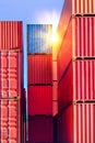 Conatiners stack inside container yard. Container port terminal operations. Royalty Free Stock Photo