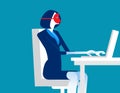 Conceal. Woman wearing mask play computer. Concept business vector illustration