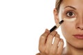 Concealer under her eyes Royalty Free Stock Photo