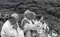 Concelebrating Catholic mass openair massrock County Wicklow Ireland cicra 1986
