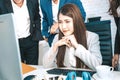 Concentrate young beautiful business woman working with computer