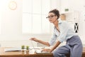 Serious business woman working on laptop at office Royalty Free Stock Photo