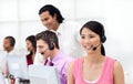 Concentrated business people with headset on Royalty Free Stock Photo