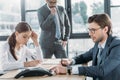 concentrated business people working together at conference hall Royalty Free Stock Photo