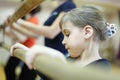 Concentrated face of little girl in ballet class Royalty Free Stock Photo